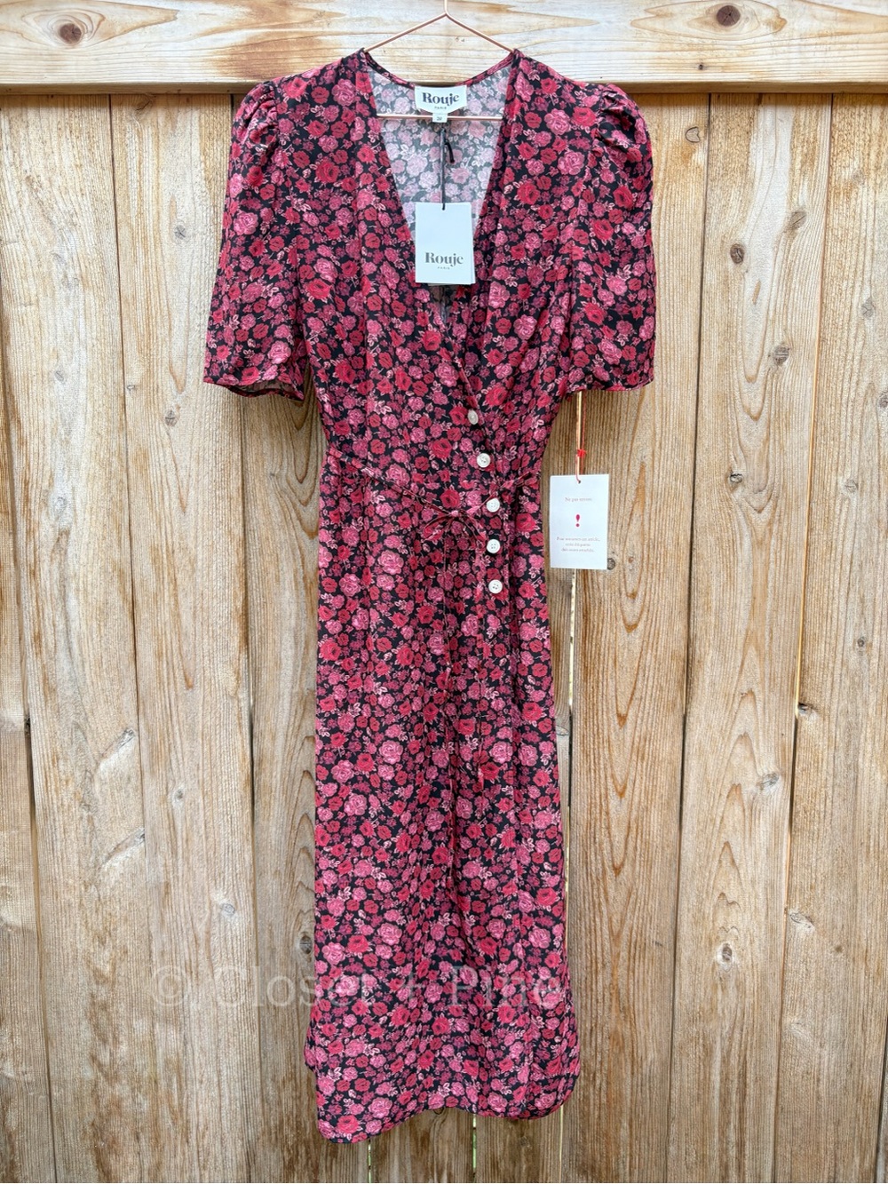 Rouje Gabin Dress Rosier Rouge Midi Wrap Green Size FR 38 US 6 Small Pink Floral - Picture 3 of 17